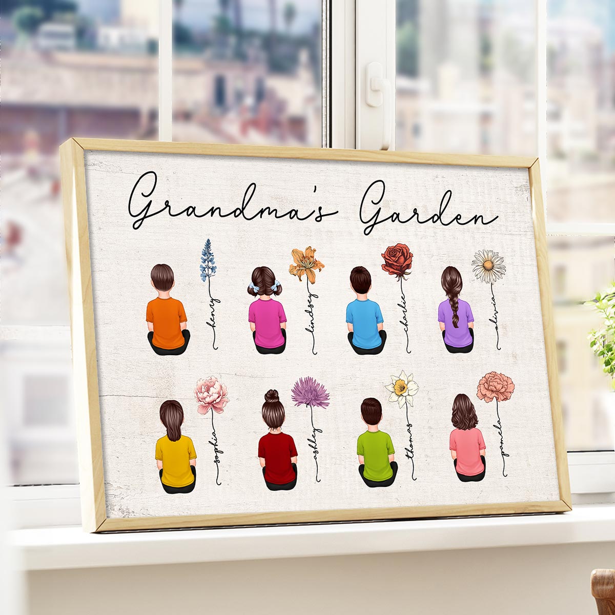 Vintage Birth Month Flowers Garden With Grandkids Names - Personalized Poster - Gift For Grandma, Mom, Auntie