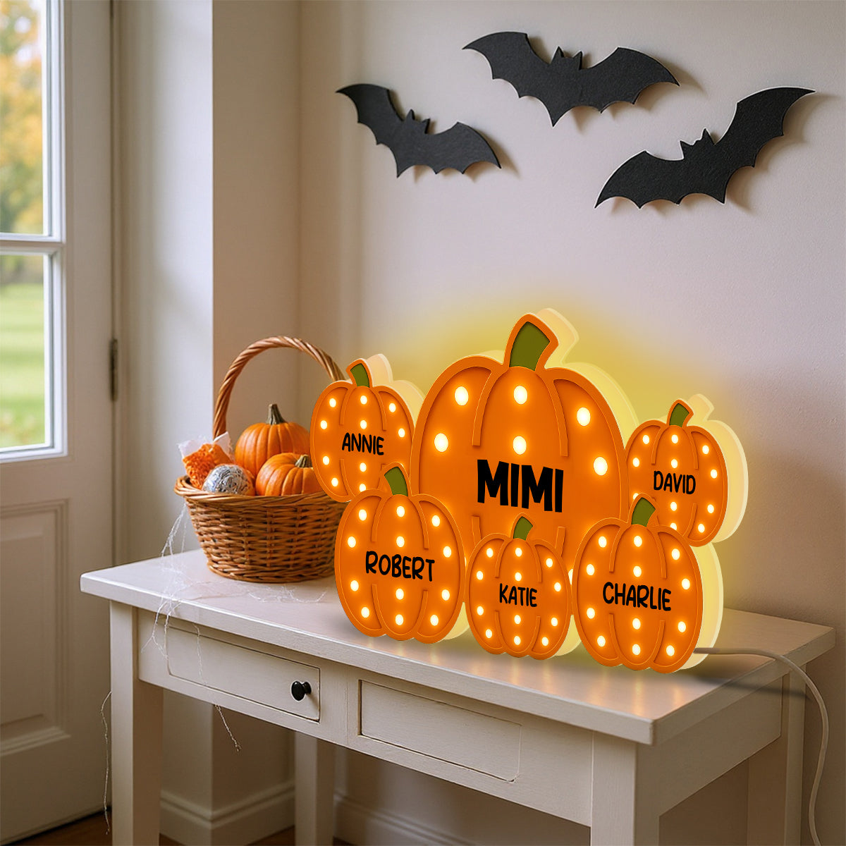 3D Effect Grandma Little Pumpkins Marquee Pattern Effect Flat - Personalized Light Box