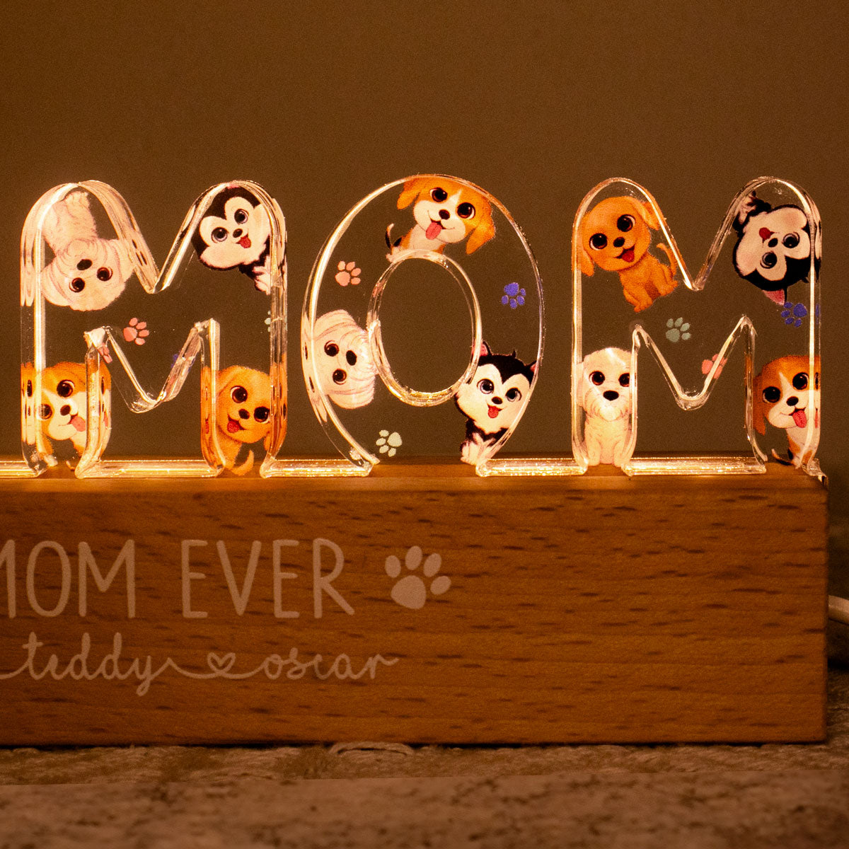 Dog Mom Watercolor Cute Dogs Personalized LED Night Light