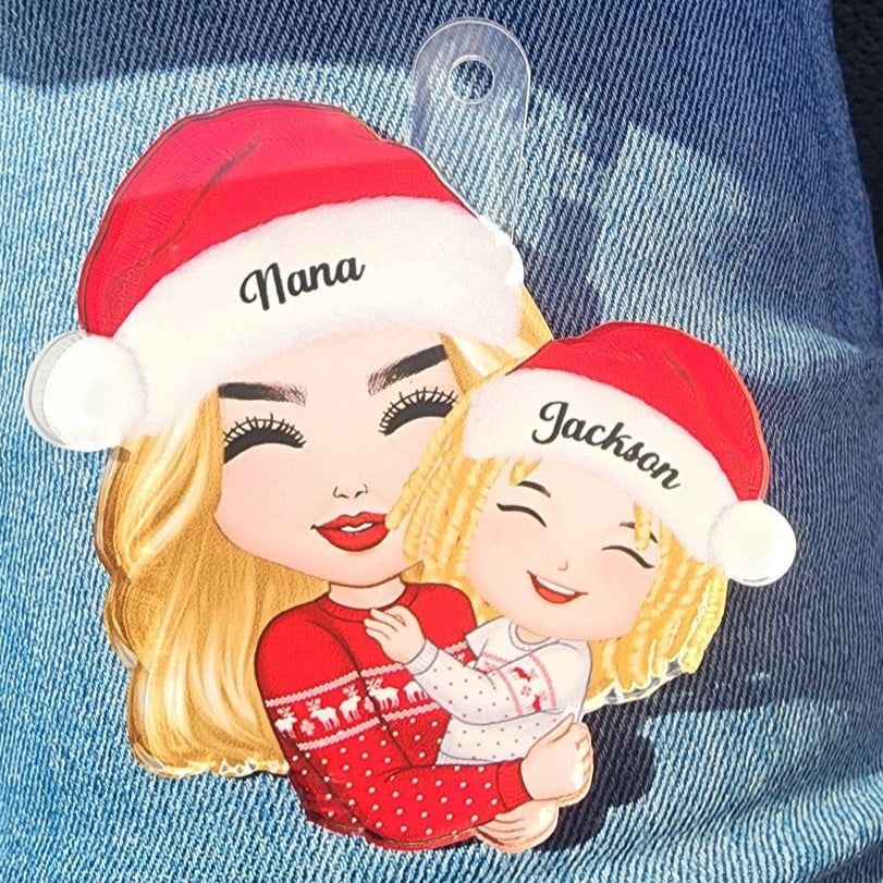 Doll Grandma Mom Hugging Kid Christmas Gift For Granddaughter Grandson Personalized Acrylic Ornament