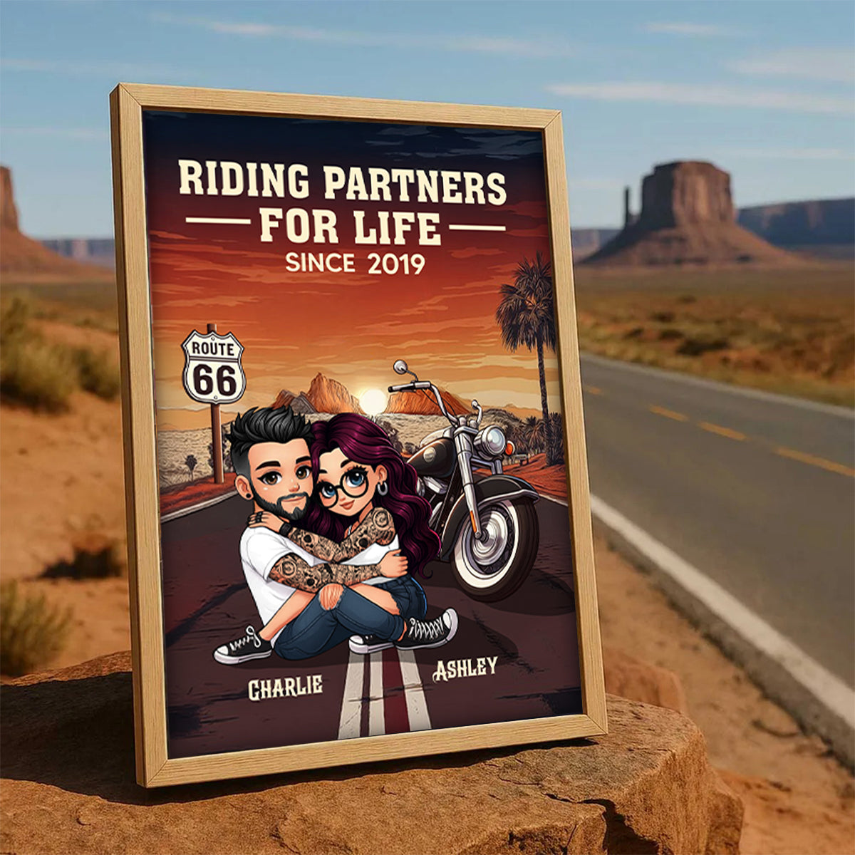 Bikers Couple Riding Partners for Life Personalized Poster, Gift for him, Gift for her