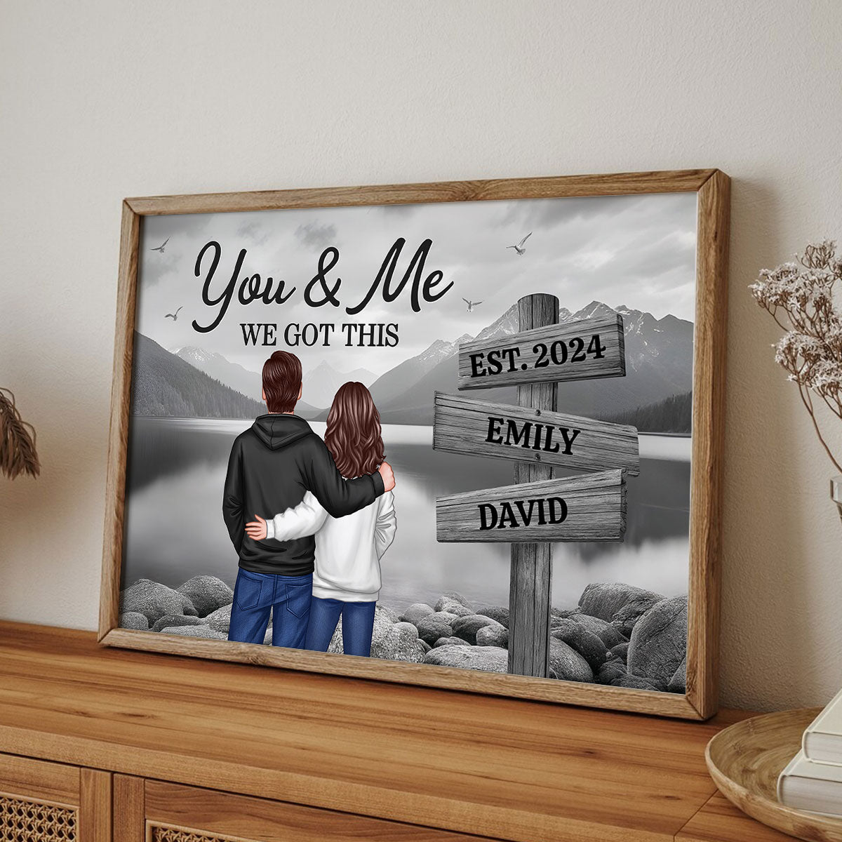 Lake Dock Couple Hugging At Lake Dock Sign Posts Personalized Poster, Home Decoration, Gift For Her, For Him