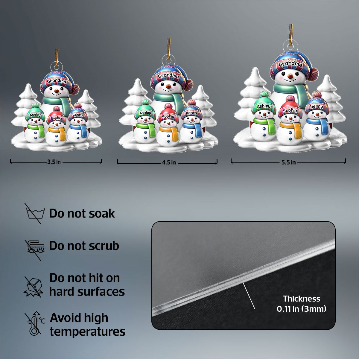 Winter Grandma & Grandkids Snowmen Christmas Personalized Acrylic Ornament, Christmas Gift For Grandma & Grandchildren