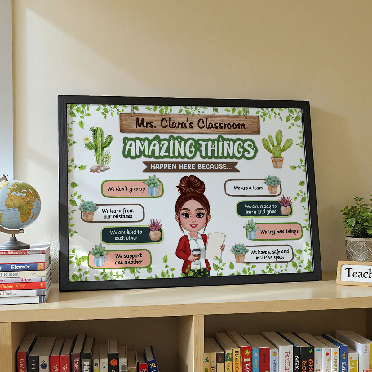 Greenery Boho Plants Amazing Things Happen Here Teacher Personalized Poster, Classroom Decoration