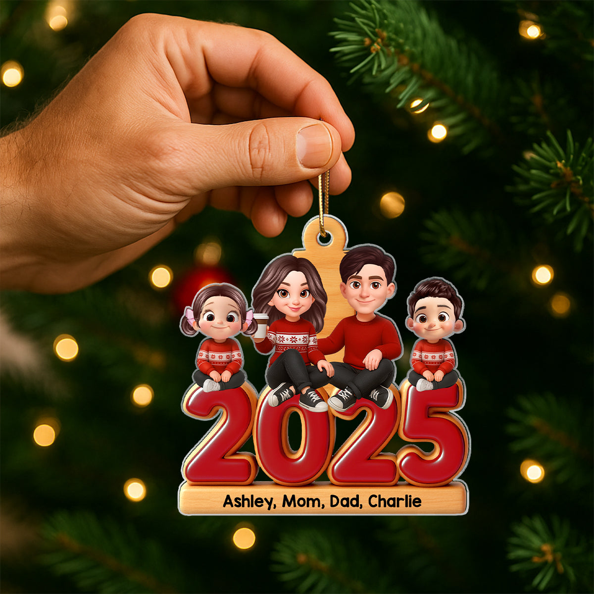 Family Sitting 2025 Personalized Acrylic Ornament, Christmas Decor for Family