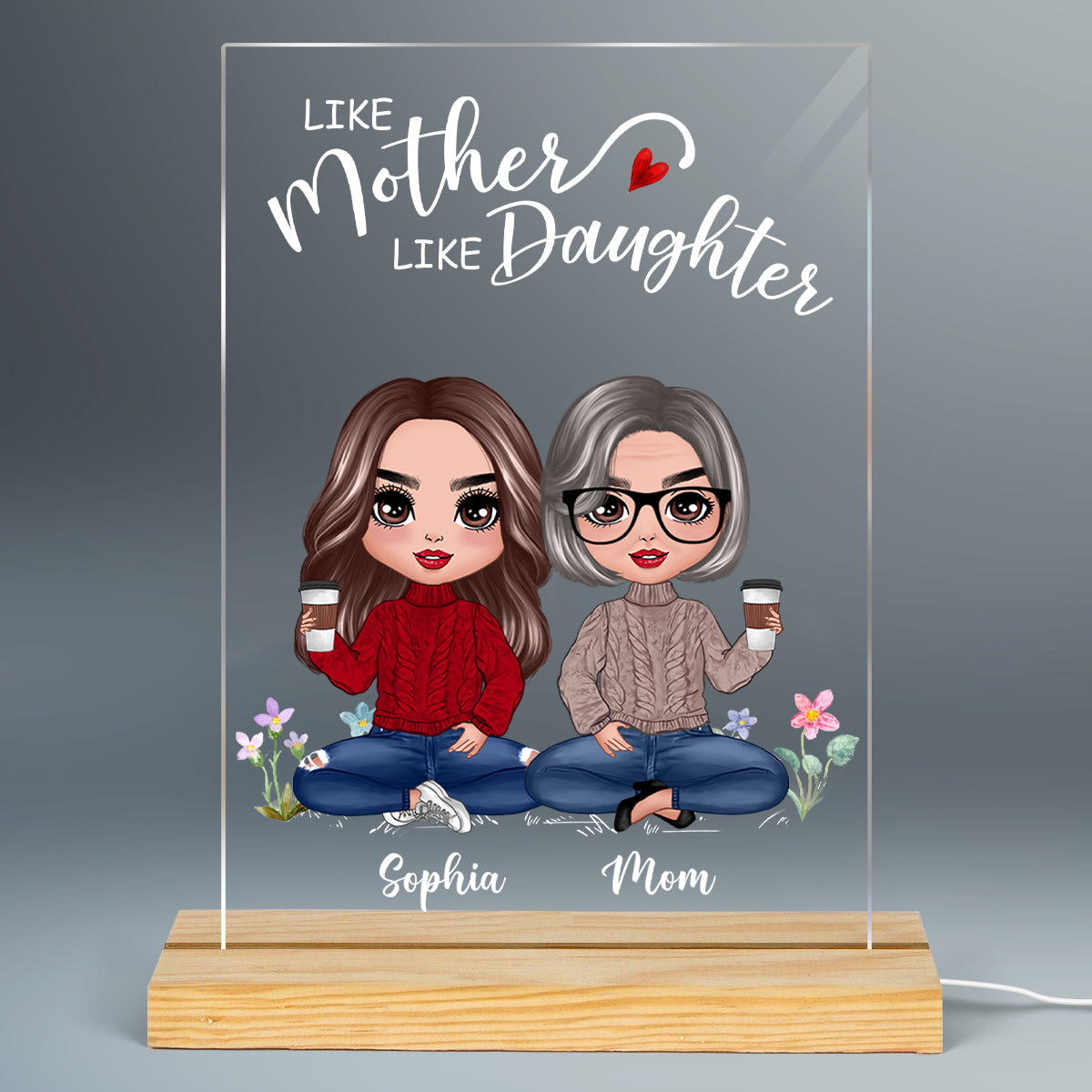 Doll Mother And Daughters Personalized Plaque LED Night Light