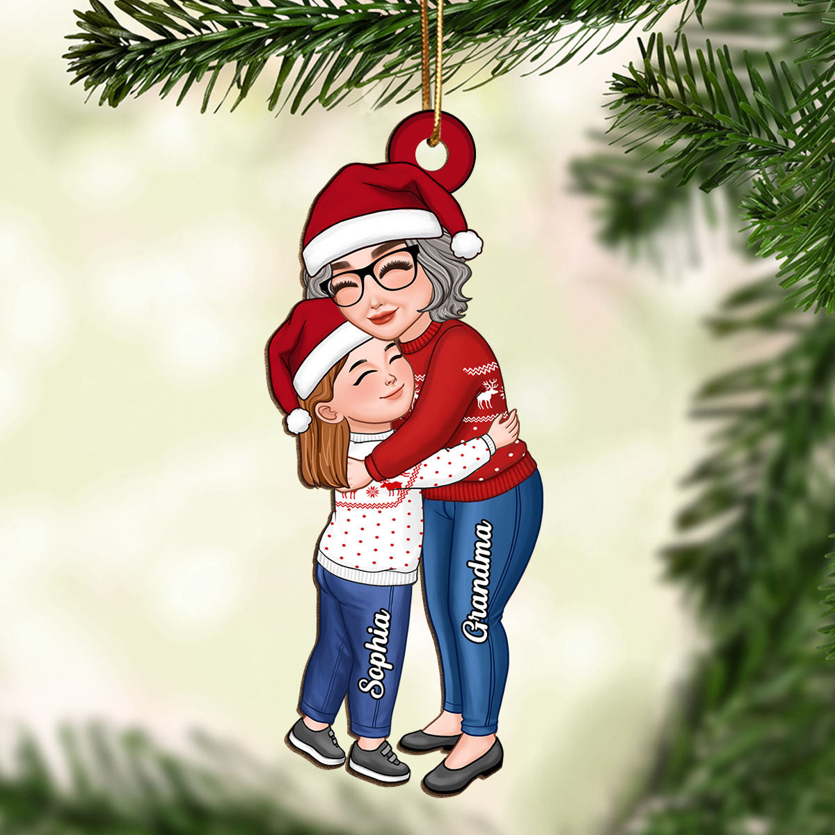 Grandma & Grandkid Hugging Christmas Gift For Granddaughter Grandson Personalized Wooden Ornament