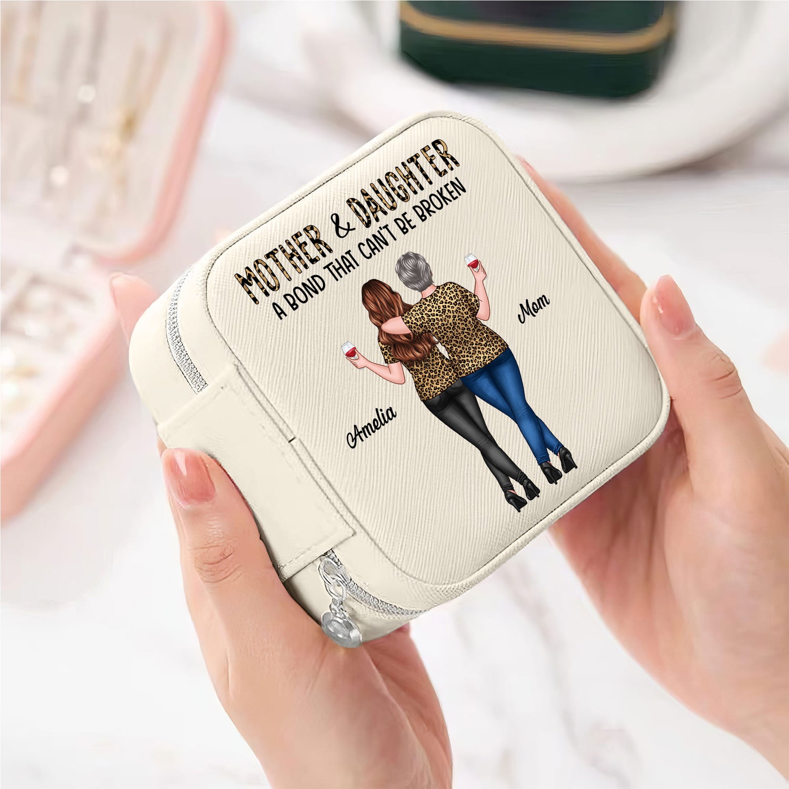 Leopard Mother Daughter Bond That Can't Be Broken Personalized Jewelry Box, Gift For Mom, Daughter