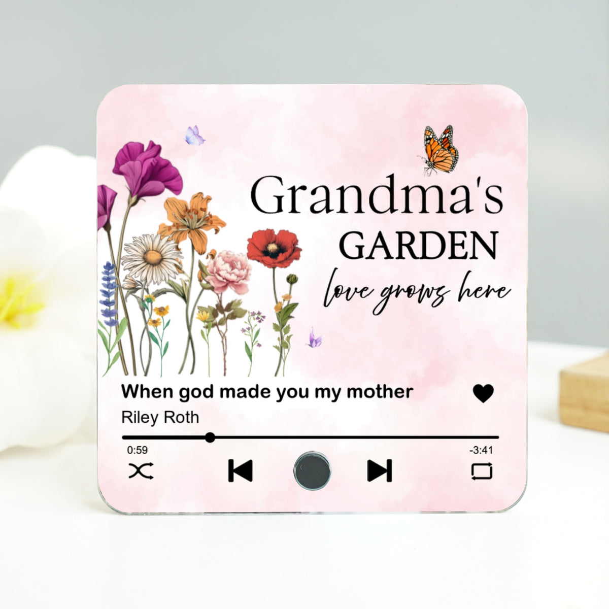 Grandma's Garden, Grandma's Kitchen Birth Month Flower Personalized Music Fridge Magnet, Gift for Grandma, Mom