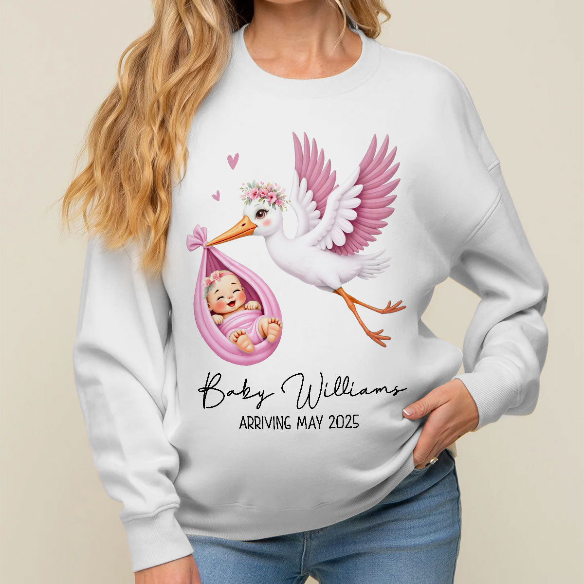 Cute Stork New Baby Personalized Shirt for New Mom, Pregnancy Announcement Gift for Her, Pregnancy Reveal Shirt