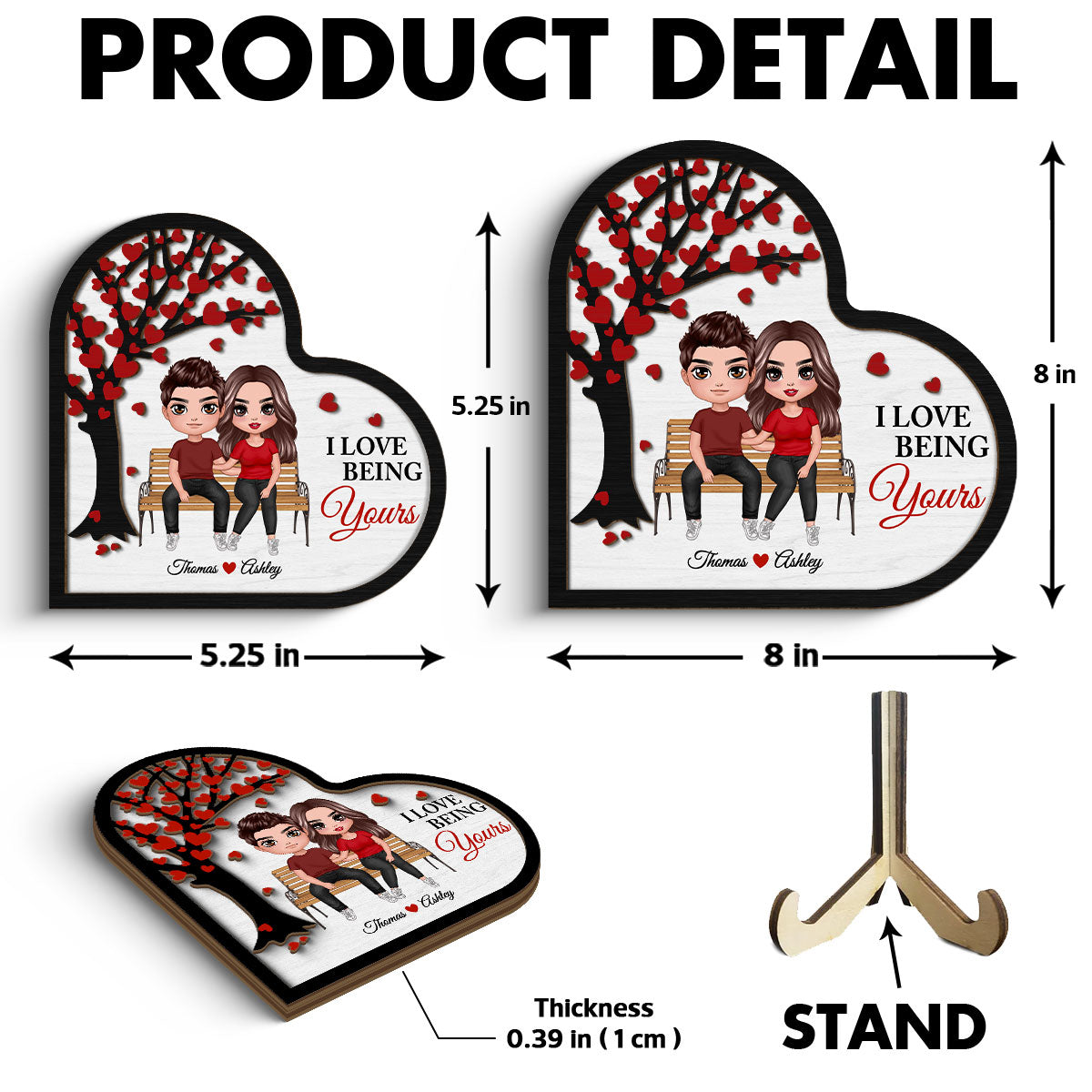 Couple Sitting On Bench Under Tree Valentine‘s Day Gift For Her Gift For Him Personalized 2-Layer Wooden Plaque