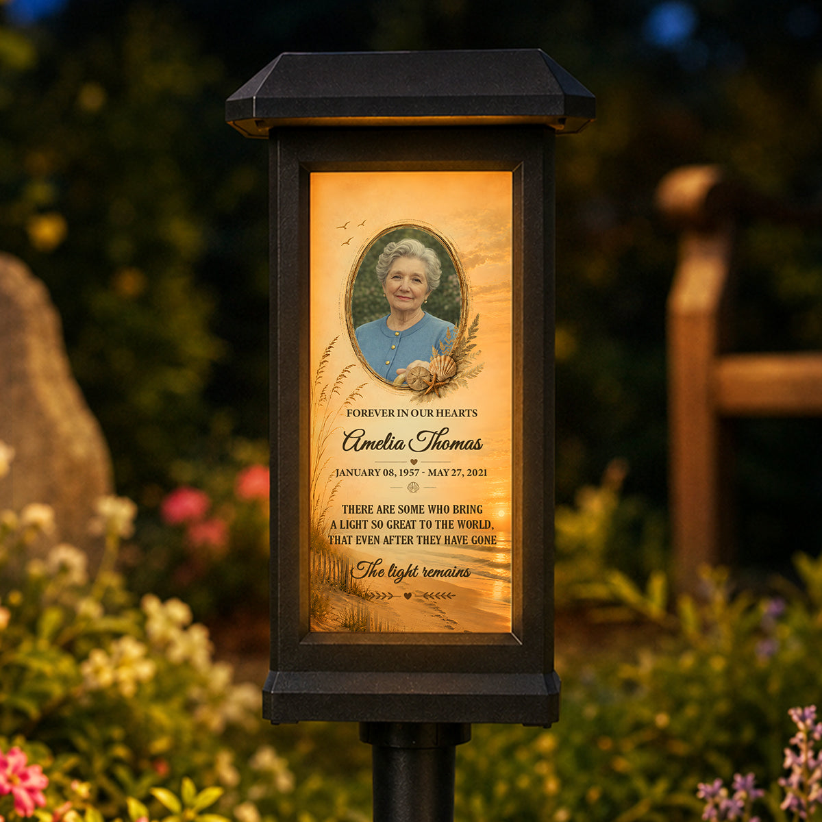 Custom Beach Memorial Photo - Personalized Solar Garden Light - Heartfelt Sympathy Gift for Loved Ones