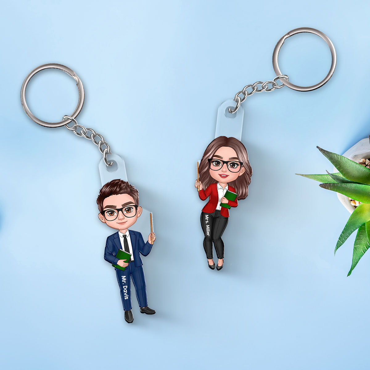 Happy Doll Teacher Personalized Acrylic Keychain, Back To School Gift