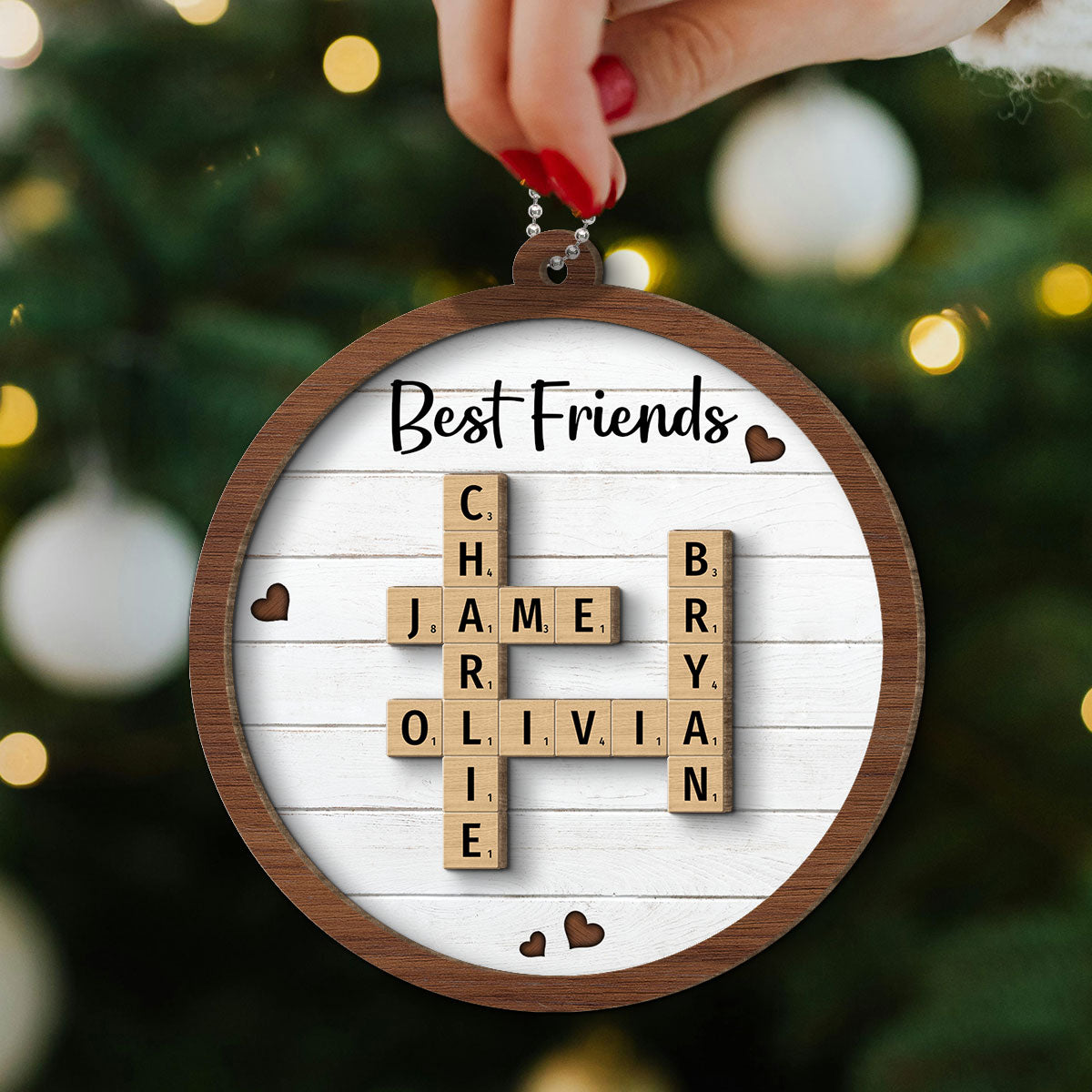 Best Friends Crossword Puzzle Art Personalized 2-Layer Wooden Ornament, Christmas Gift For Best Friends, Besties