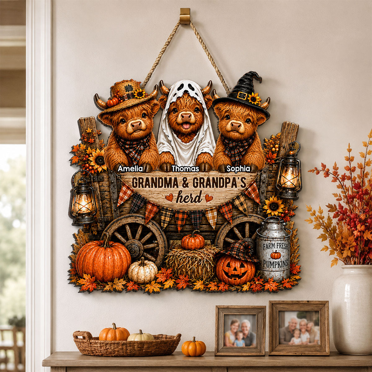 Grandma & Grandpa's Herd - Personalized Wooden Door Sign - Fall Decor for Grandparents, Grandparent's Day Gift