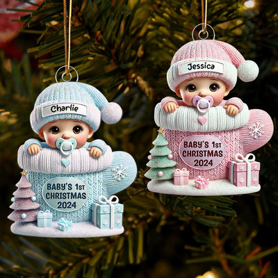Baby In Mitten 3D Effect Baby's First Christmas - Personalized Acrylic Ornament