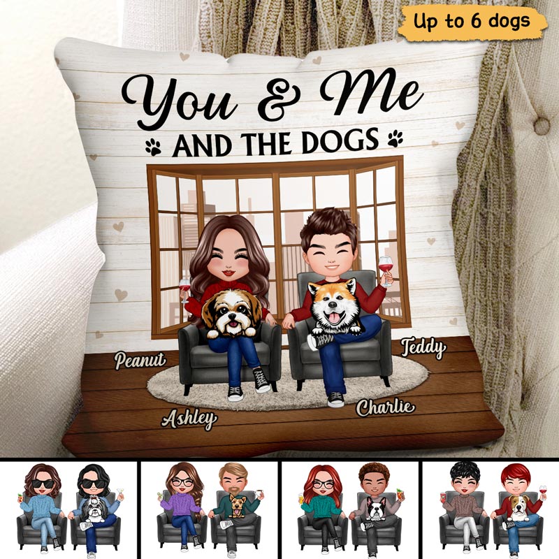 Doll Couple Sitting With Dogs In House Personalized Pillow (Insert Included)