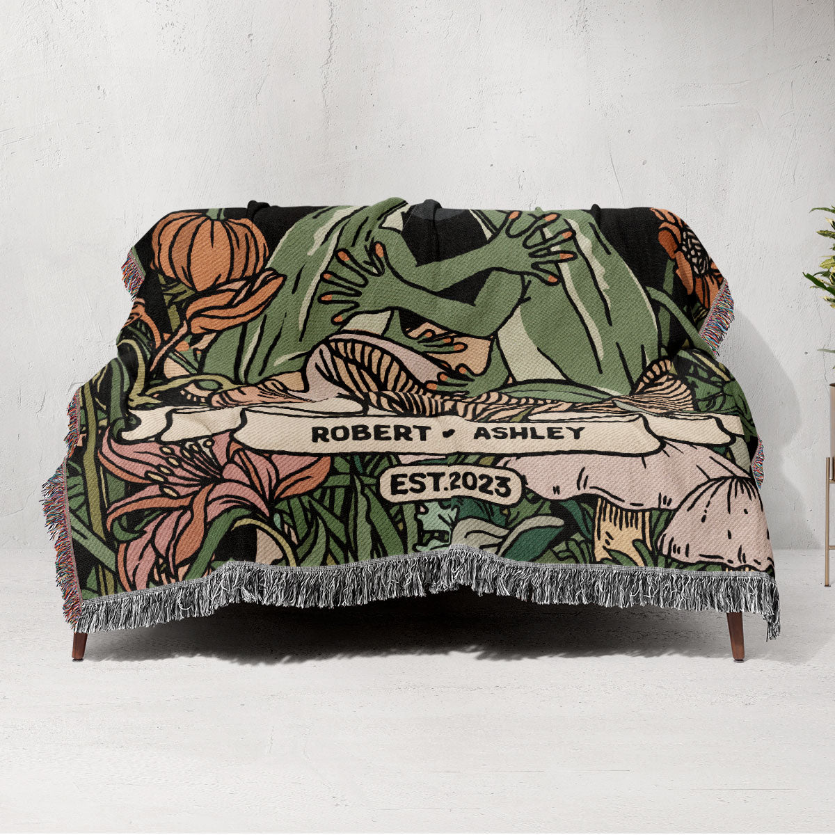 Together Until We Croak Frog Couple Vintage Anniversary Gift Personalized Tapestry Woven Blanket