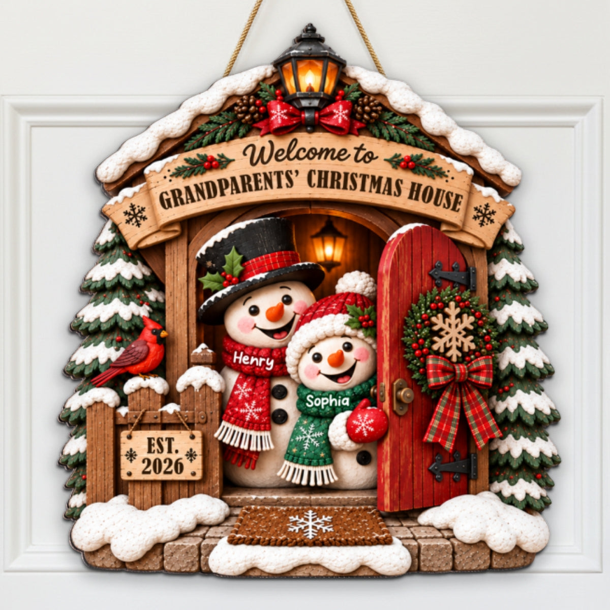 Grandpa Grandma's Christmas House - Personalized Wood Sign - Christmas Decoration For Porch, Window, Door