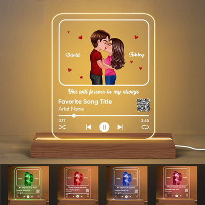 Doll Couple Kissing Favorite Song Scannable QR Code Personalized Custom Shape Acrylic Plaque LED Night Light