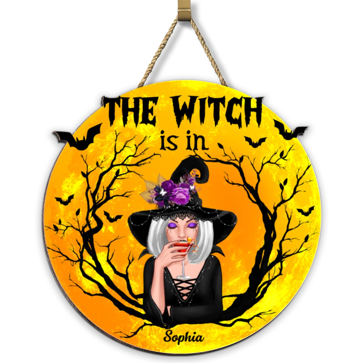 The Witch Is In Personalized Wood Sign, Halloween Decoration