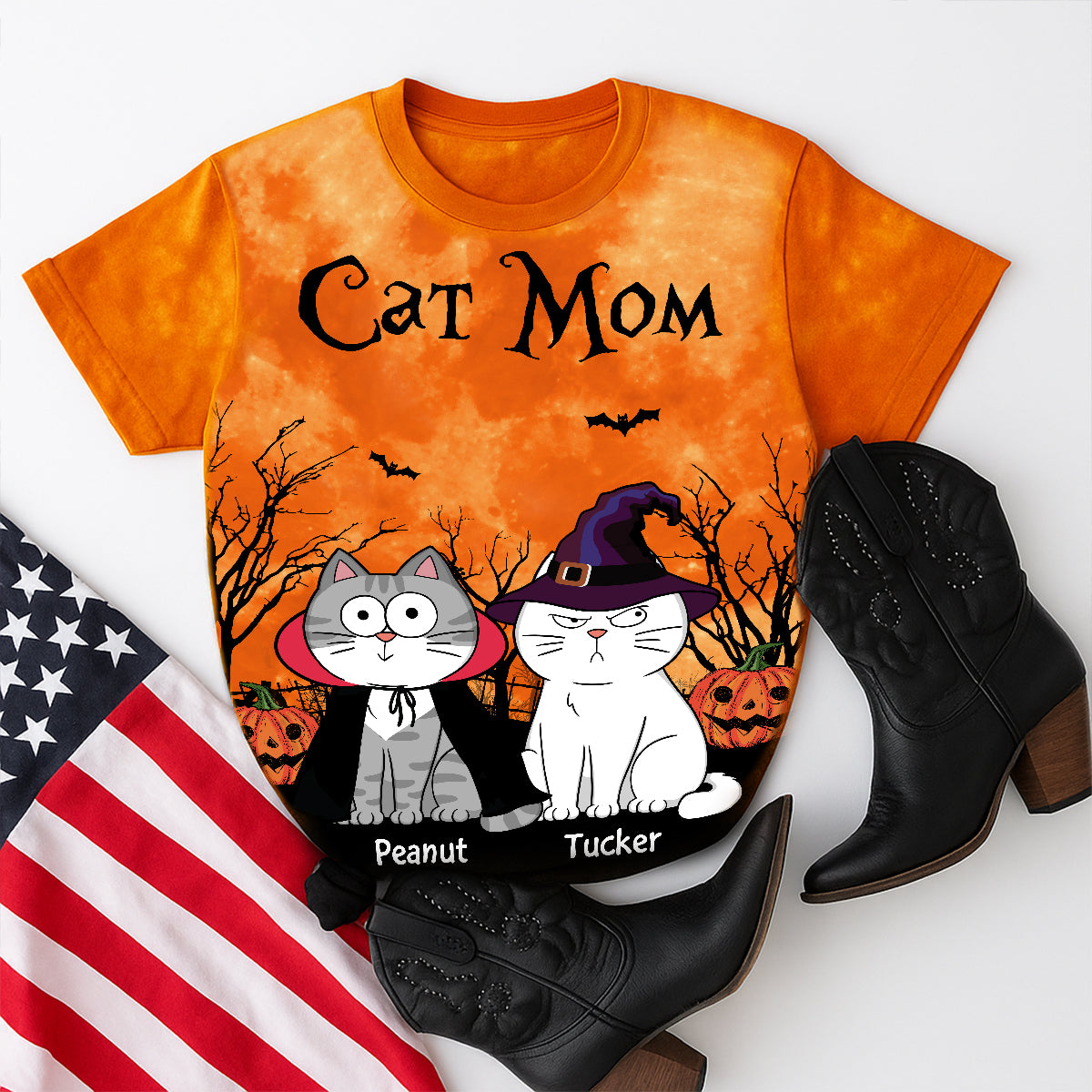 Cat Mom Halloween Moon Light Bat Tree Annoying Cat Personalized Shirt, Purrfect Costume for Cat Lover