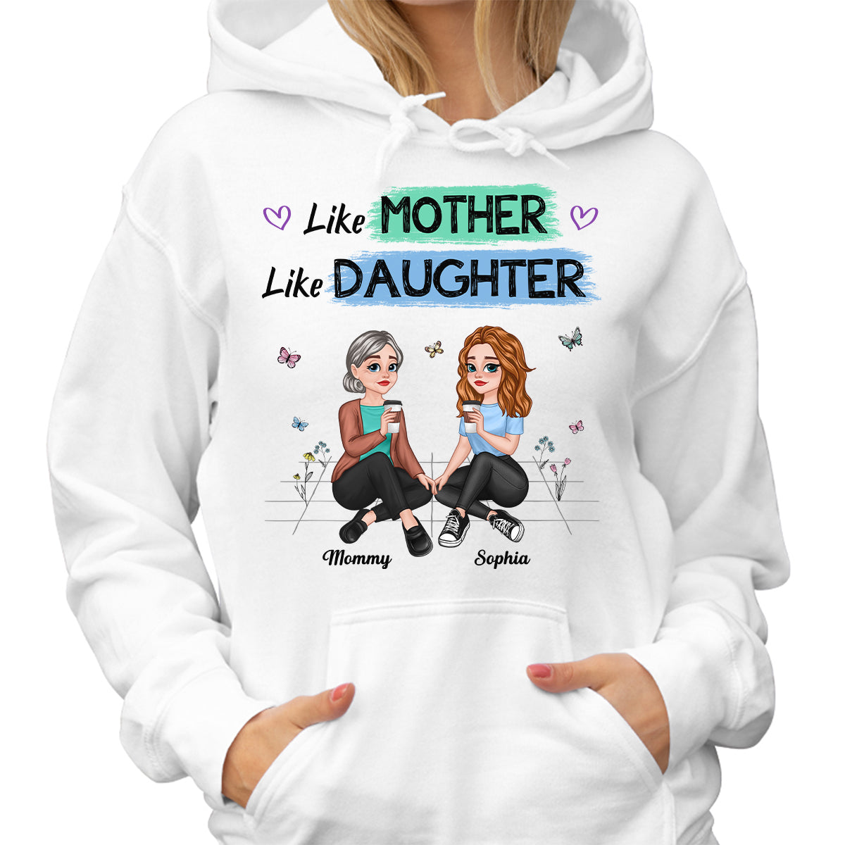 Like Mother Like Daughter Pretty Cartoon Mom Daughter Sitting Personalized Shirt