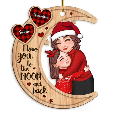 Grandma Hugging Grandkid Pattern Hearts Christmas Gift For Granddaughter Grandson Personalized Wooden Ornament