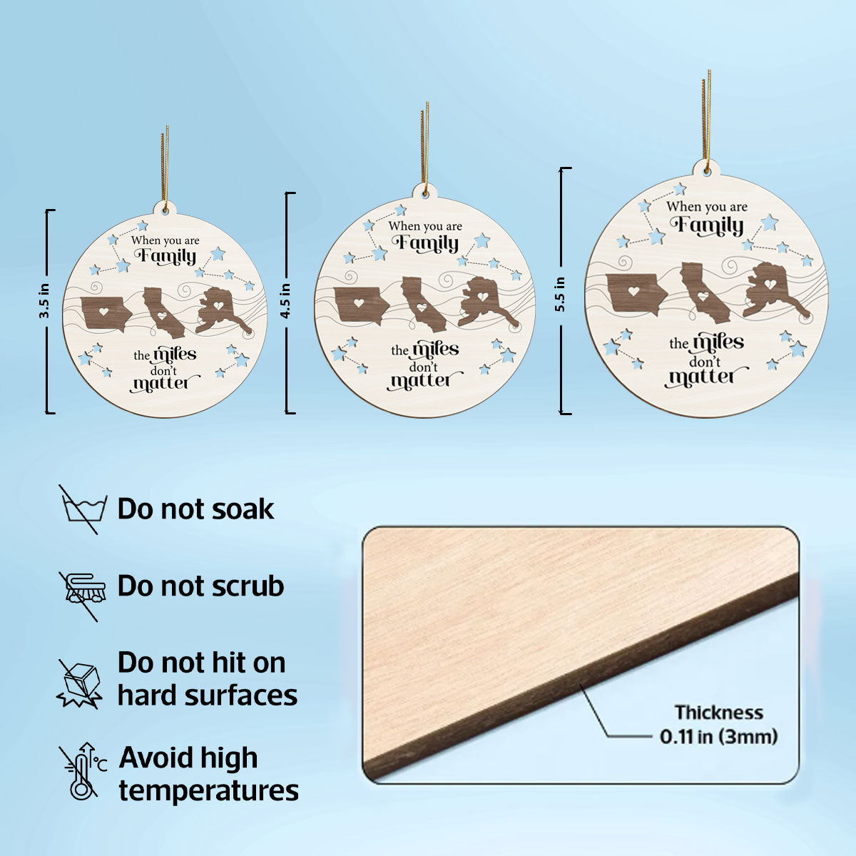Long Distance Family Friends Siblings Sisters Besties Personalized Wooden Ornament, Togetherness Christmas Gift