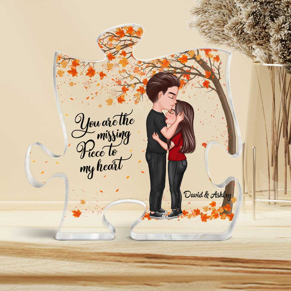 Couple Missing Piece Landscape Background Personalized Acrylic Puzzle Plaque