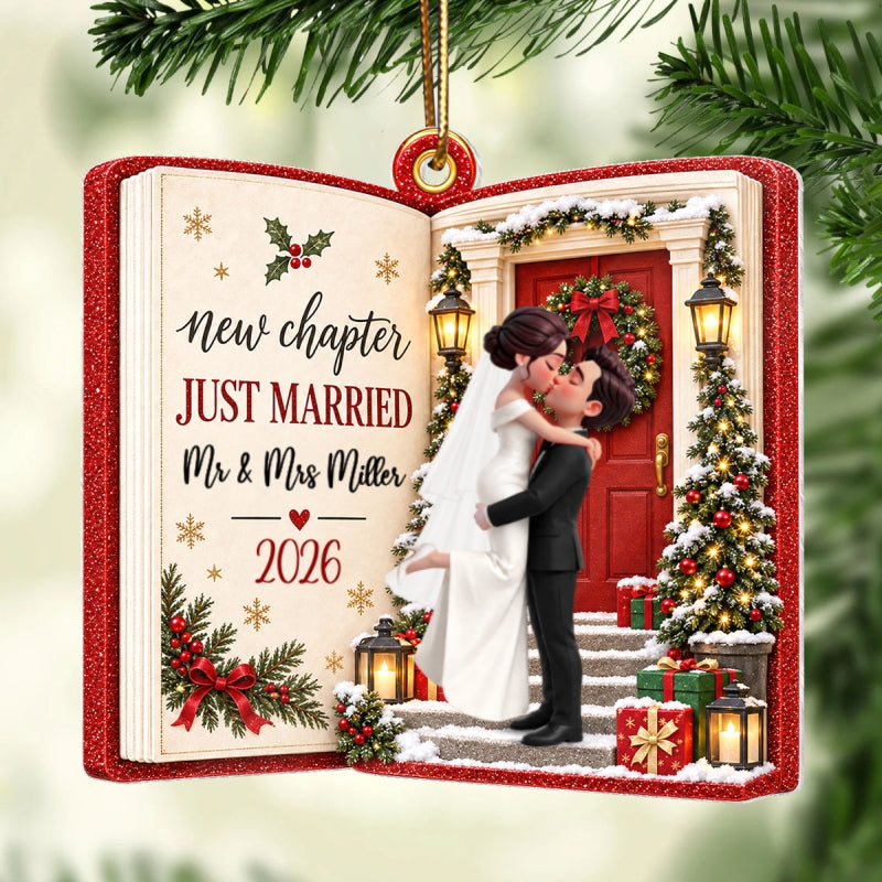 Just Married New Chapter New Memories 2D Flat - Personalized Acrylic Ornament - Christmas Tree Keepsake For Couple