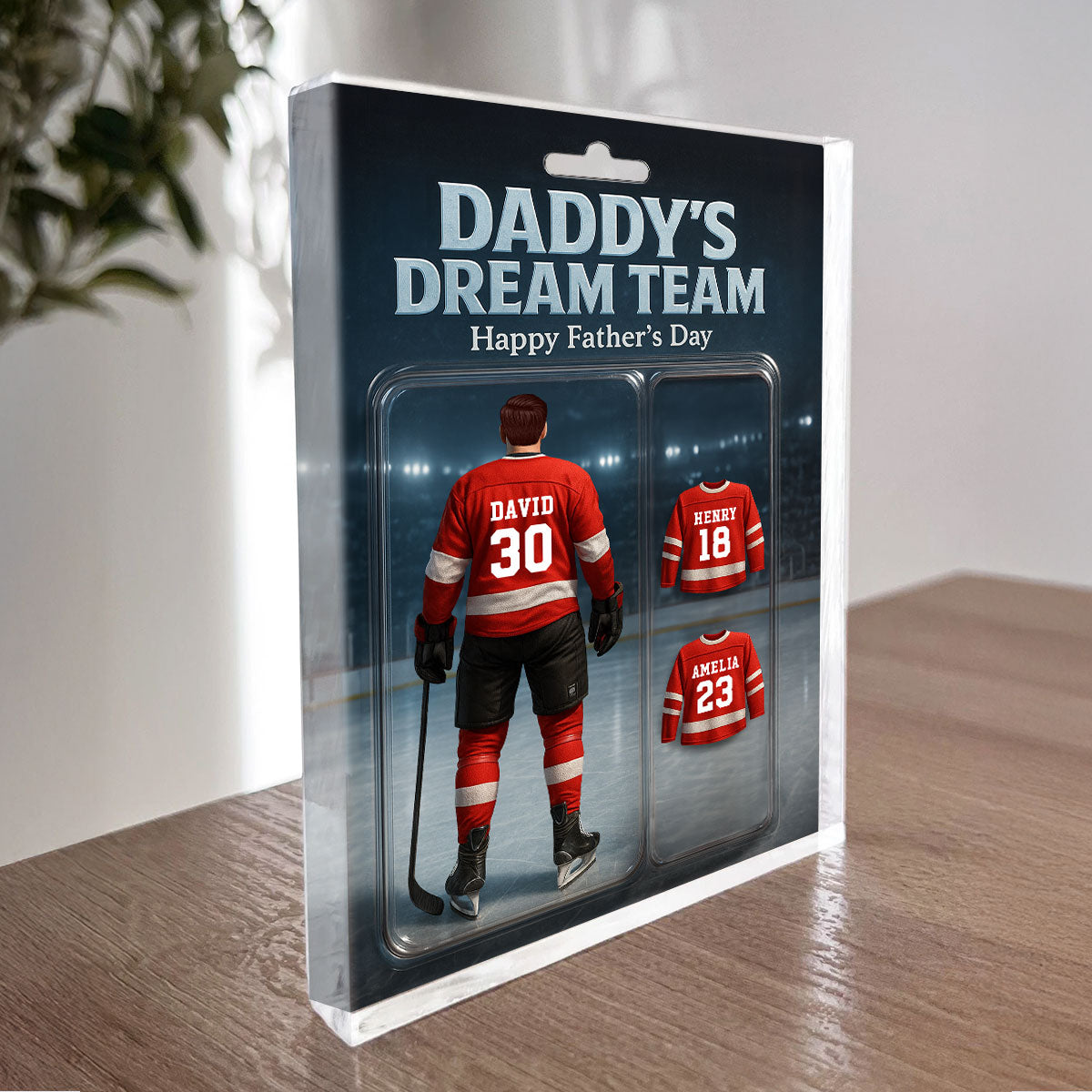 The Best Hockey Dad Ever With Kids' Names Custom Figure Personalized Acrylic Block Plaque, 2025 Father's Day Gift For Him, For Dad