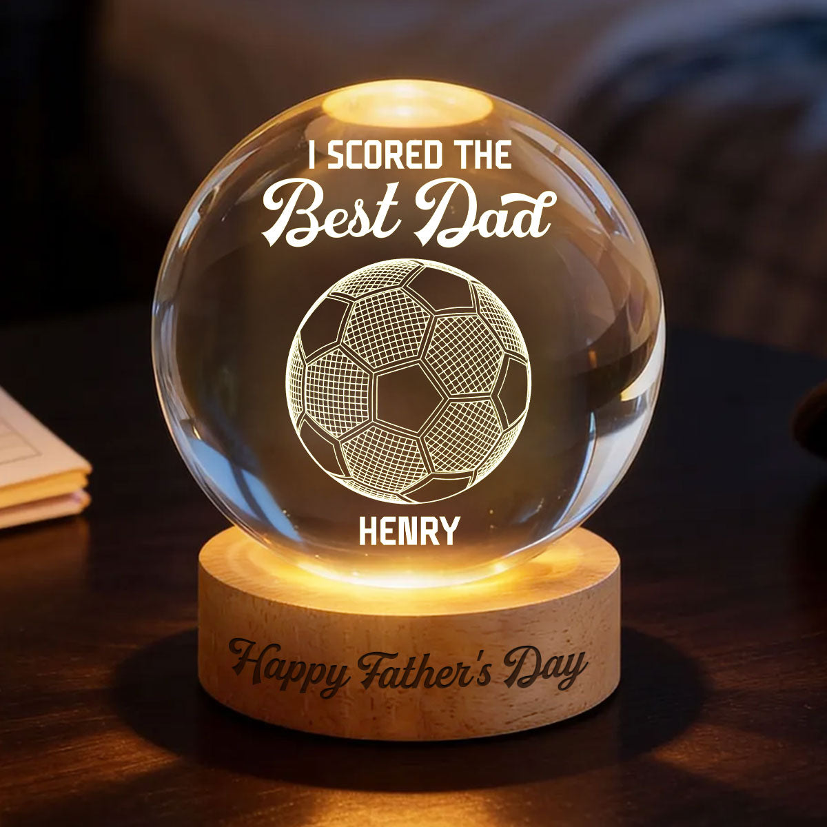 Soccer We Scored The Best Dad Illusion - Personalized Crystal Ball LED Night Light - Father's Day Gift For Dad