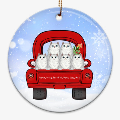 Fluffy Cat On Truck Circle Personalized Christmas Decorative Ornament