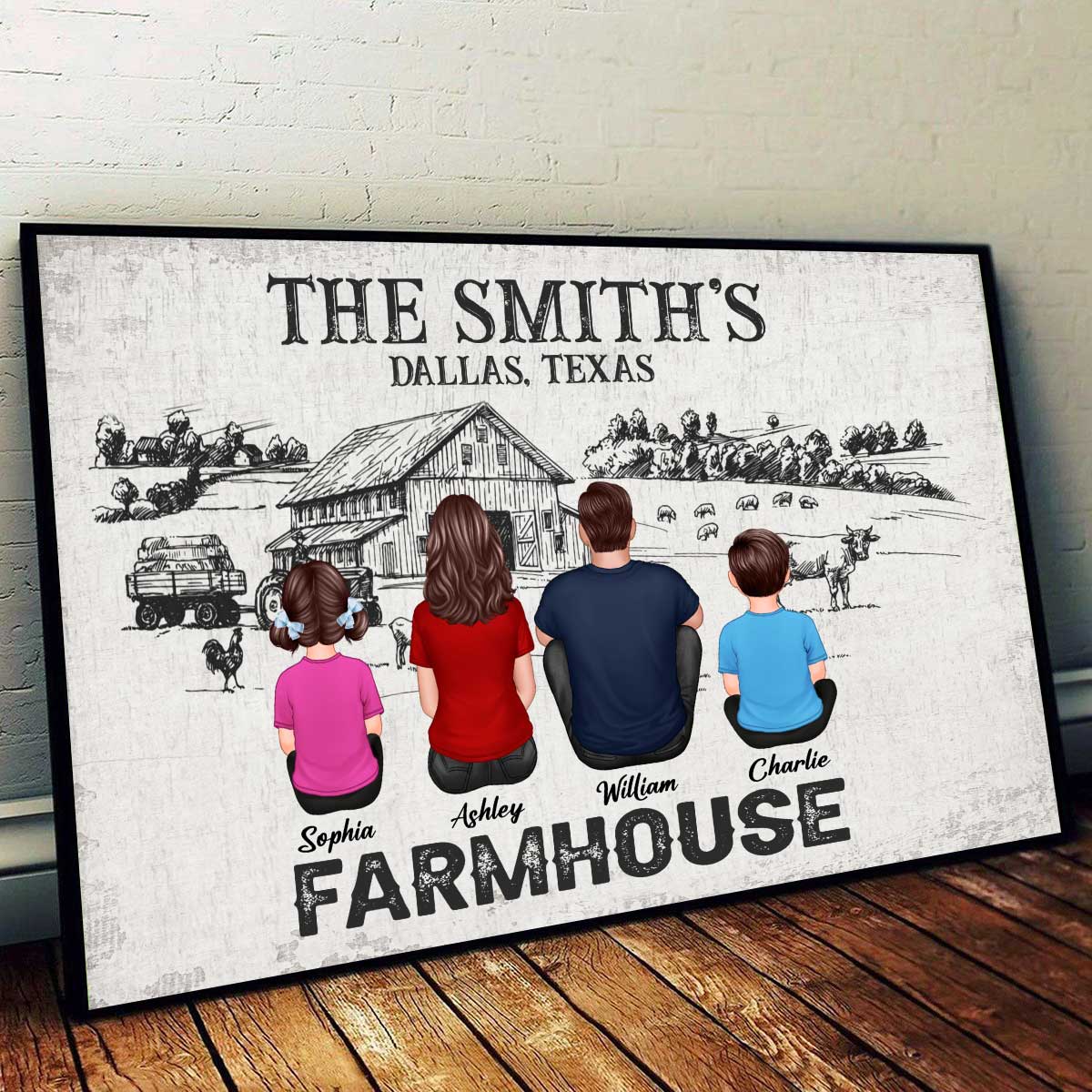 Farmhouse Sitting Couple Personalized Poster - Decor For Home, Living Room, Office, Entryway