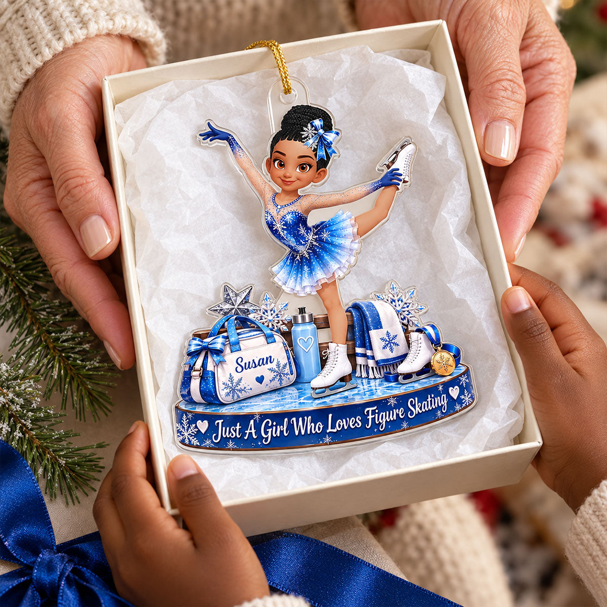 Just a Girl Who Loves Figure Skating - Personalized Acrylic Ornament - Christmas Gift for Daughter, Granddaughter