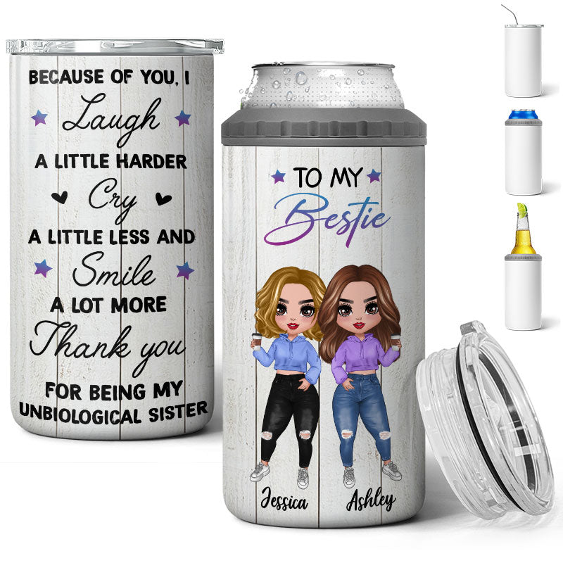 Standing Doll Hoodie Besties To My Bestie Personalized 4 In 1 Can Cooler