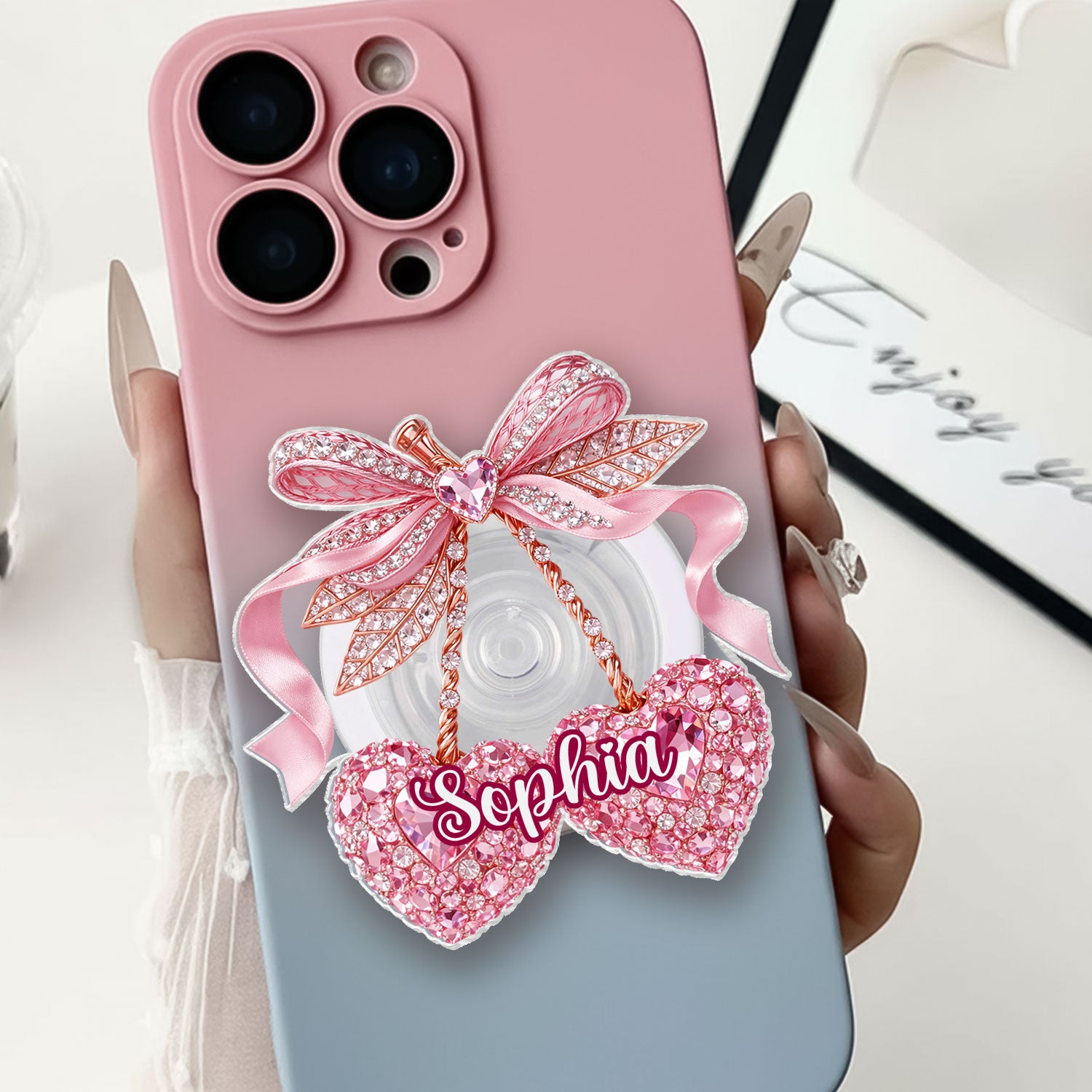 Valentine Cherry 3D Shiny Effect - Personalized Acrylic Magnetic Phone Grip