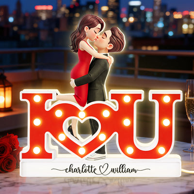 I LOVE YOU Couple Hugging Kissing - Personalized Light Box - Valentine's Day Gift For Couple, For Him, For Her