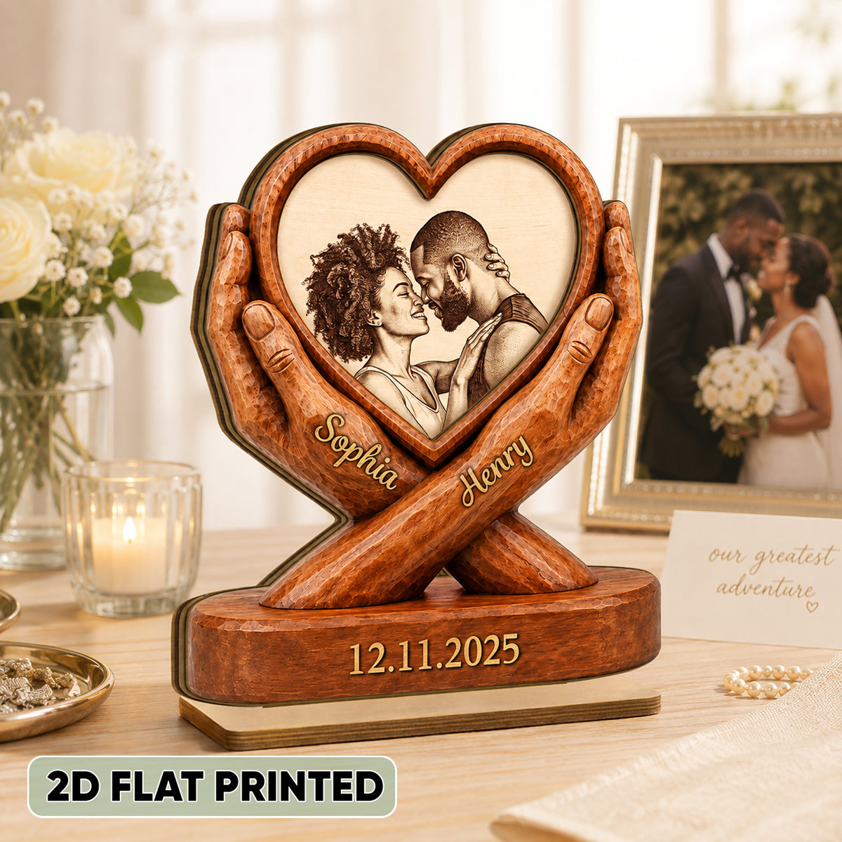 Custom Couple Photo Anniversary - Personalized 2-Layered Wooden Plaque - Heartfelt Gift for Her, for Him