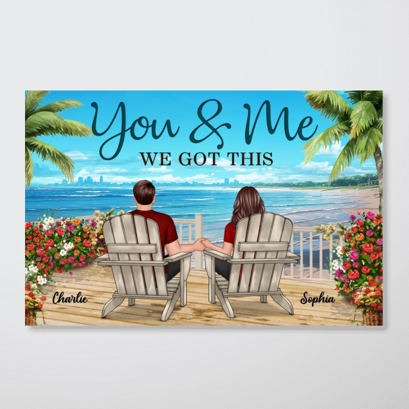 Back View Couple Sitting Beach View Personalized Horizontal Poster, Unique And Meaningful Gift For Couples