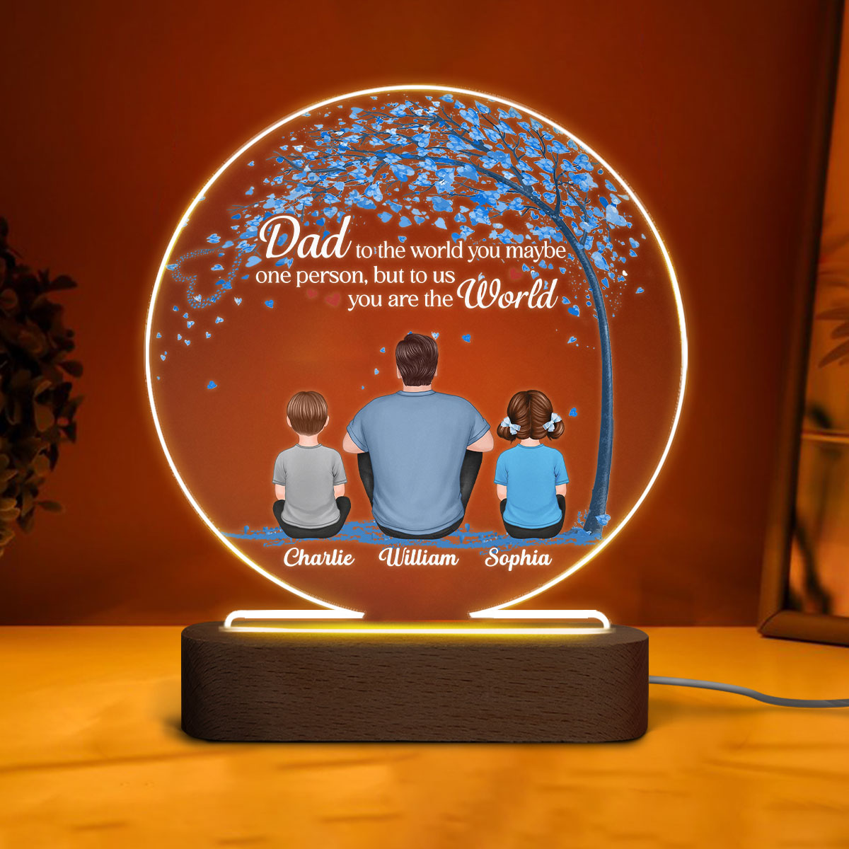 Dad To Us You Are The World Personalized Circle LED Night Light