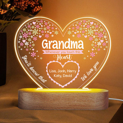 Whenever You Touch This Heart Grandma Personalized Acrylic Heart LED Lamp Night Light