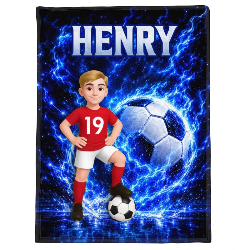 Soccer Trendy Design Blanket for Boys Girls - Personalized Fleece Blanket - Christmas Gift for Daughter, Son