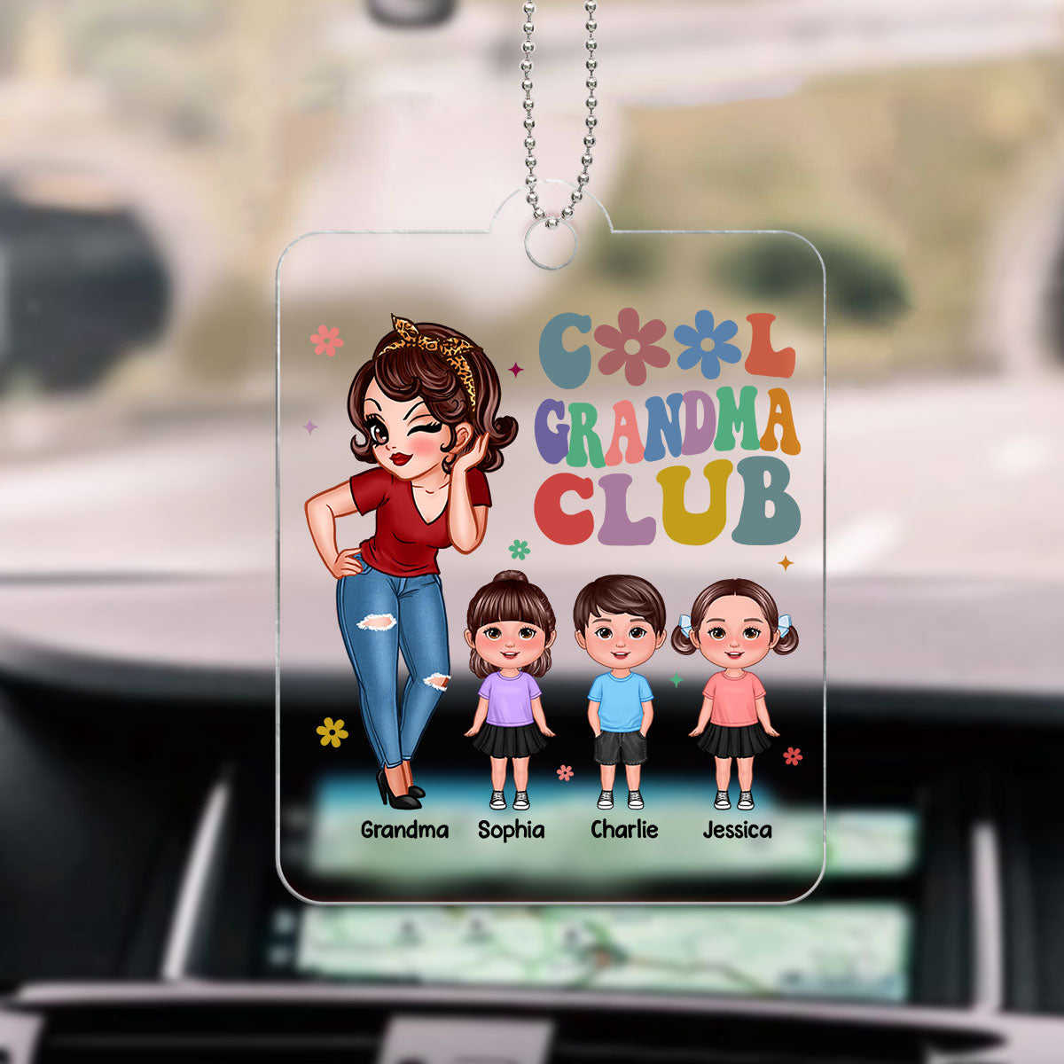 Cool Grandma Club Personalized Acrylic Car Hanger, Gift For Grandma