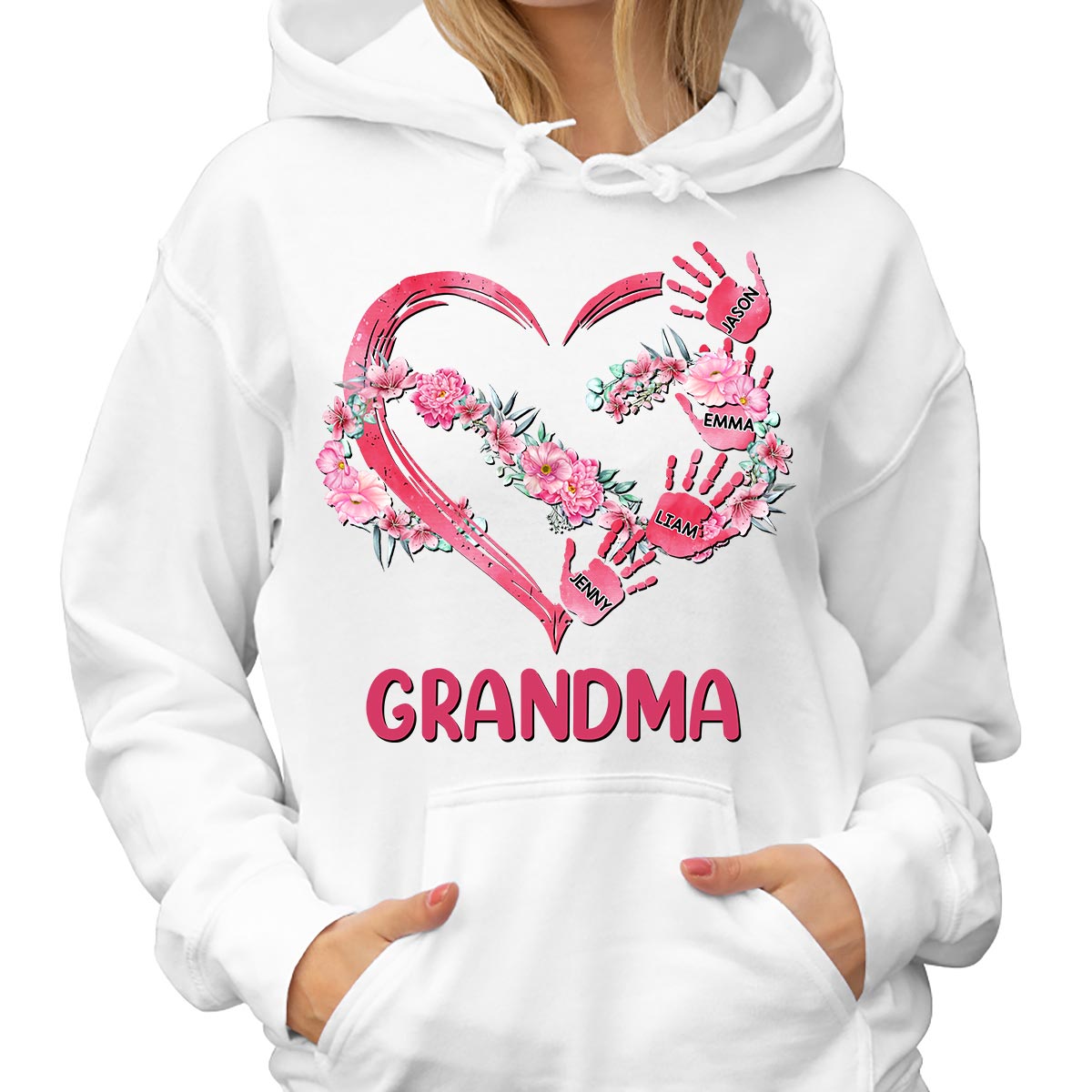 Grandma Mom Infinity Flowers Heart Hands Personalized Shirt