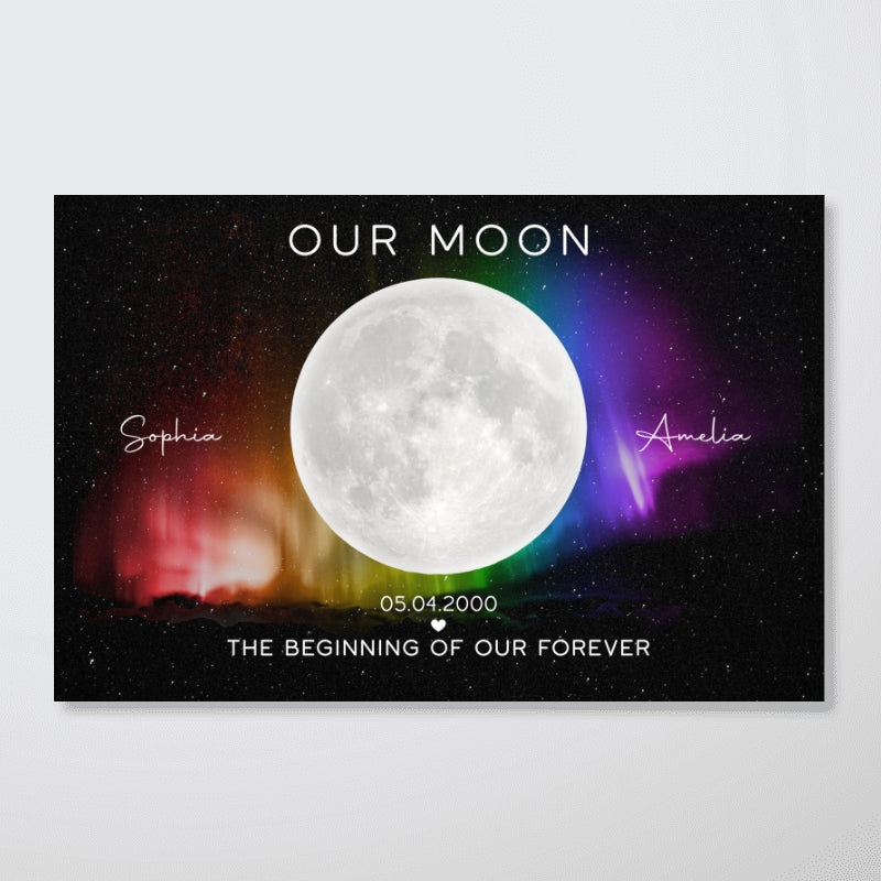 Our Moon LGBTQ Couple Gift Moon Phase Art Personalized Poster, Pride Month Gift, Anniversary Gift