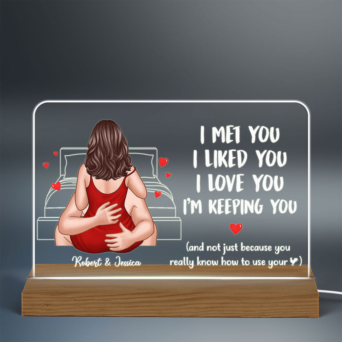 Couple Kiss Passionate I Met You I Love You Personalized Custom Shape Acrylic Plaque LED Night Light
