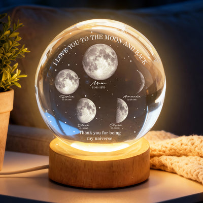 Thank You for Being Our Universe - Personalized Crystal Ball LED Night Light - Heartfelt Mother's Day Gift for Mom, Wife