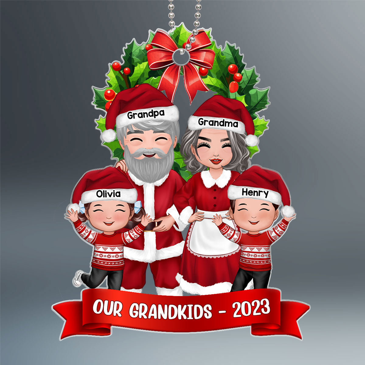Our Grandkids Grandma Grandpa Claus Personalized Acrylic Ornament
